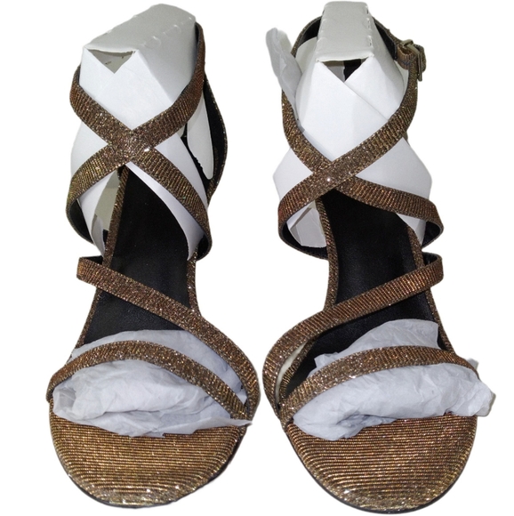 NWOT Gold Sparkly Strappy Heels - Picture 2 of 12